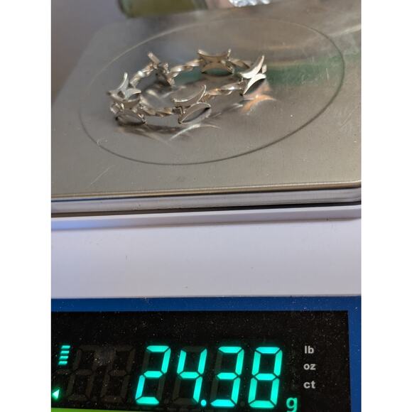 Vintage Marked Sterling X Twisted Tube Chain Link Fold Over Clasp 8" Bracelet - Picture 5 of 6